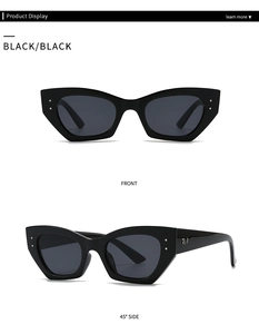 Vue détaillée de face et de profil de lunettes de soleil ovales noires de style moderne