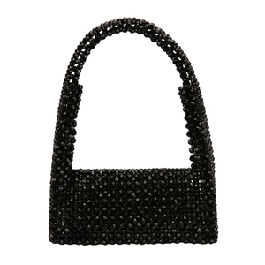 Handmade black beaded shoulder bag with punk style rivets and sleek rectangular design