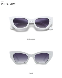 Vues de face et de dessus de lunettes de soleil ovales blanches avec verres gris