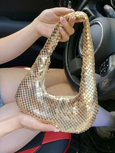 Sac Hobo En Maille À Paillettes Métalliques Pour Femmes Sac À Épaule Rétro Tendance Soirée Fermeture Éclair Sac À Main Pochette