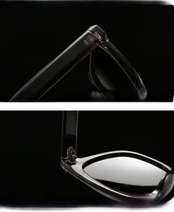 Detail of high-quality metal hinges and thick frame design on retro square sunglasses