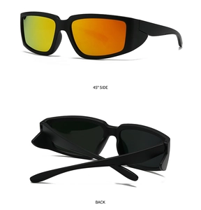 Vue détaillée de profil à 45 degrés et arrière de lunettes de soleil de sport noir mat