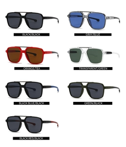 Grid view of square oversized sunglasses with double bridge design in multiple color options