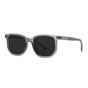 Modern translucent gray square sunglasses for women with dark lenses for sun protection