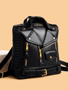 Women PU Leather Backpack Motorcycle Jacket Style Fashion Streetwear Biker Bag With Gold Rivets Hardware Large Capacity