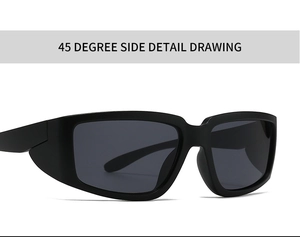 Vue détaillée à 45 degrés des lunettes de soleil de sport à monture noire mate