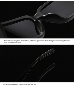 Détail de lunettes de soleil carrées avec verres anti-UV et branches antidérapantes