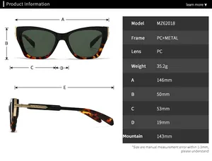 Detailed size chart for retro aviator sunglasses with square frame and dimensions