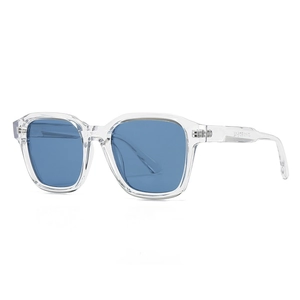 Modern square clear frame sunglasses with light blue lenses for a retro minimalist look