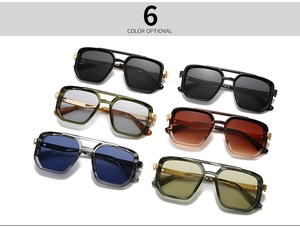 Detailed collection of retro double-bridge square sunglasses in six trendy color variants
