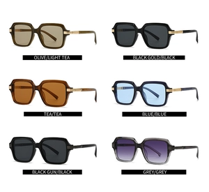 Collection of square frame aviator sunglasses in six different lens and frame colors