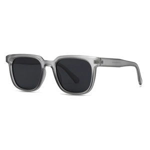 Classic square matte gray sunglasses with dark lenses shown in a 45-degree angle view