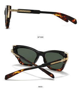 Detailed side and back view of retro double-bridge square sunglasses with tortoiseshell frame