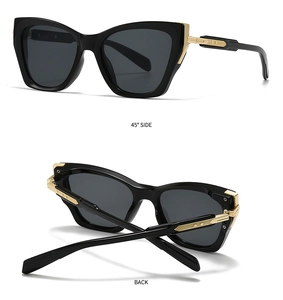 Detailed views of vintage aviator sunglasses with gold metal accents on black frames