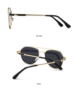 Classic aviator sunglasses with gold metal frame showing side and back view angles