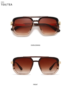 Front and top view of vintage double-bridge sunglasses with gradient tea lenses