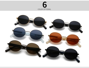 Detailed display of six color options for vintage metal frame polarised round sunglasses