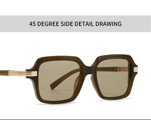Detail of pilot square sunglasses featuring amber frames and gold metal hinges
