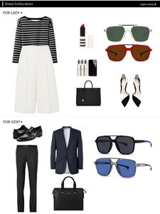Fashion lifestyle collection featuring square modern sunglasses with elegant business outfits