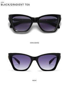Front and top view of black square aviator sunglasses with gradient tea lenses