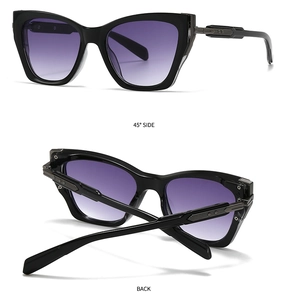 Detail view of aviator sunglasses featuring purple gradient lenses and metallic temples