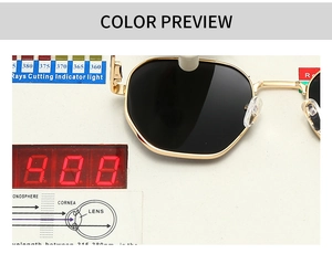 Polarized sunglasses testing for UV protection showing the metal frame and dark lenses