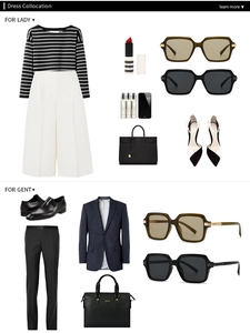 Flat lay of square aviator sunglasses styled with premium fashion apparel and accessories