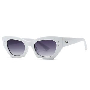 Lunettes de soleil œil-de-chat blanc brillant avec verres dégradés violets et logo