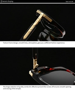 Detailed macro view of quality combo kit hinge with metal screw reinforcement on sunglasses