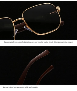 Detailed close-up of golden metal frame with elegant rosewood textured non-slip temples