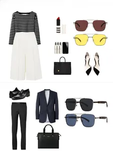 Square aviator sunglasses with metal frames in brown, yellow, grey and blue lenses