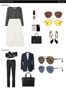 Flat lay of polarized aviator sunglasses paired with professional business and casual outfits