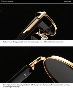 Detail view of reinforced hinges and high-quality gold metal frame on these polar sunglasses