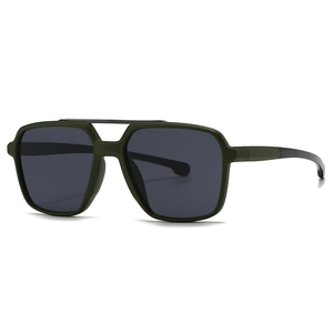 Modern square olive green sunglasses with double bridge design for men and women