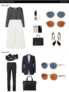 Flat lay lookbook showing round polarized sunglasses paired with business and casual outfits