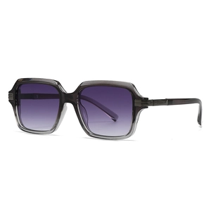 Classic pilot square sunglasses with gradient purple lenses and grey transparent frames