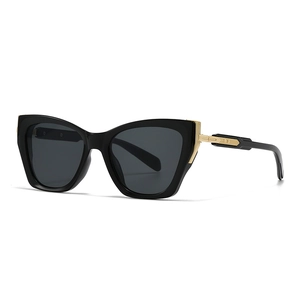 Classic aviator style double bridge square sunglasses with black frame and gold metal accents