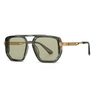 Classic double-bridge square sunglasses featuring marble green frames and gold metal temples