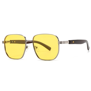 Classic square metal sunglasses with yellow transparent lenses and dark temples