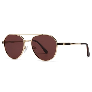 Classic aviator sunglasses with gold metal frame and dark brown polarized lenses