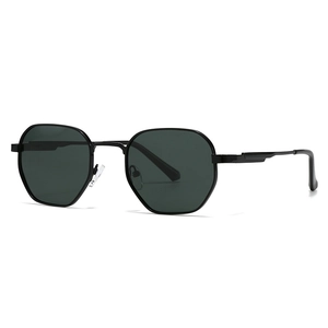 Octagonal polarized sunglasses for men with black metal frames and dark lenses