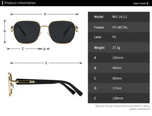Spécifications de taille pour lunettes de soleil polarisées WU-14111 avec cadre en métal