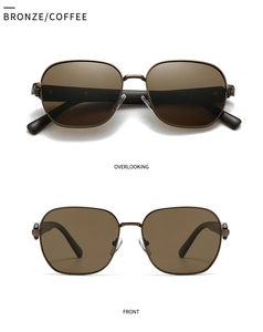Vue avant et dessus de lunettes de soleil polarisées en bronze avec verres café