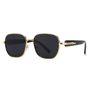 Lunettes de soleil polarisées carrées avec monture dorée et branches larges pour hommes et femmes
