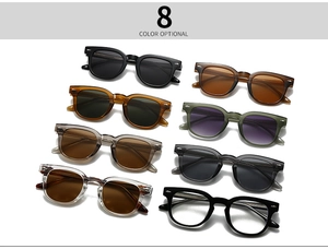 Selezione di otto occhiali da sole quadrati retrò con montature spesse in vari colori