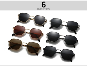 Detailed grid showing six color options of hexagonal metal frame polarized sunglasses