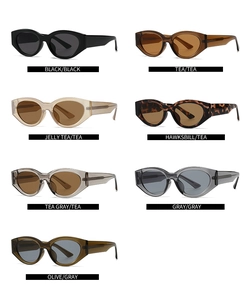 Matrix view of cat eye sunglasses in seven colors with wide retro frames and glossy finish