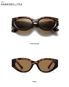 Retro hawksbill oval sunglasses with tea lenses showing top and front product views