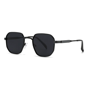 Mens polarized polygonal sunglasses with a thin black metal frame for stylish street fashion