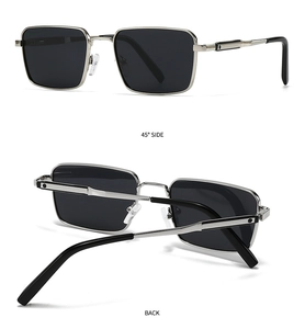 Polarized square sunglasses for men featuring metal frames from side and back views